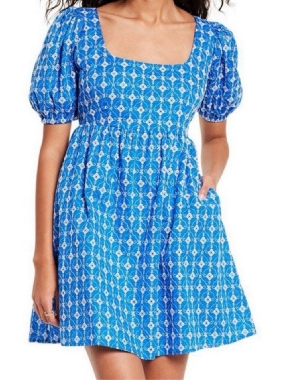 RHODE x Target Blue Embroidered Eyelet Cottagecore Puff Sleeve Mini Dress XL